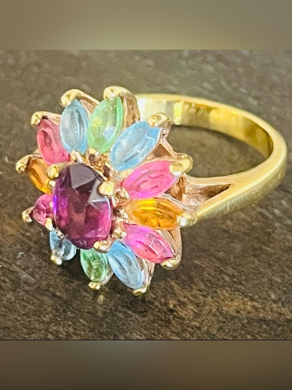 Vintage 1970’s multi stone floral ring- absolutely stunning statement piece!